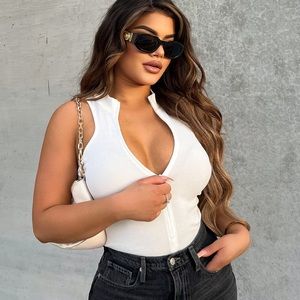 Grind time tank bodysuit-white